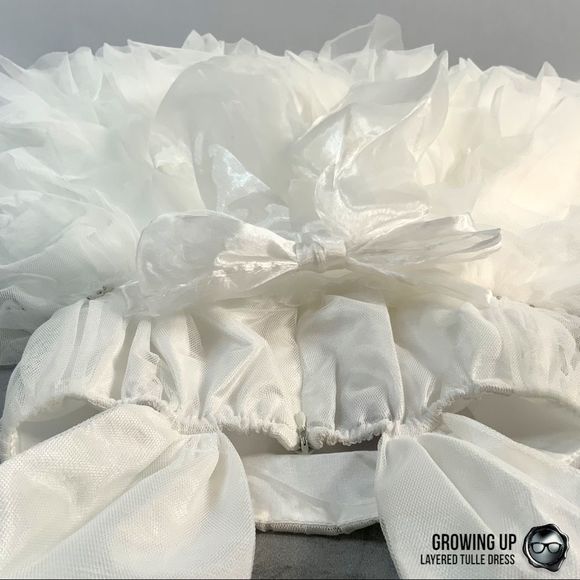 LAYERED MESH TULE PARTY DRESS IN OFF WHITE TEA LENGTH EMPIRE WAIST GIRLS SIZE 4 - Picture 9 of 15